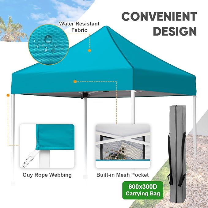 COOS BAY 5x5 Pop Up Canopy Tent, Portable Lightweight Sun Shelter with Carry Bag, Easy Setup Outdoor Canopy for Beach, Camping, Sports & Backyard Shade, Turquoise