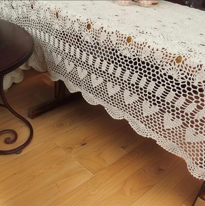 USTIDE Handmade Crochet Lace Tablecloth Cotton Crochet. Ecru 78" X 59"Rectangle Crocheted Table Covers for Dining Table