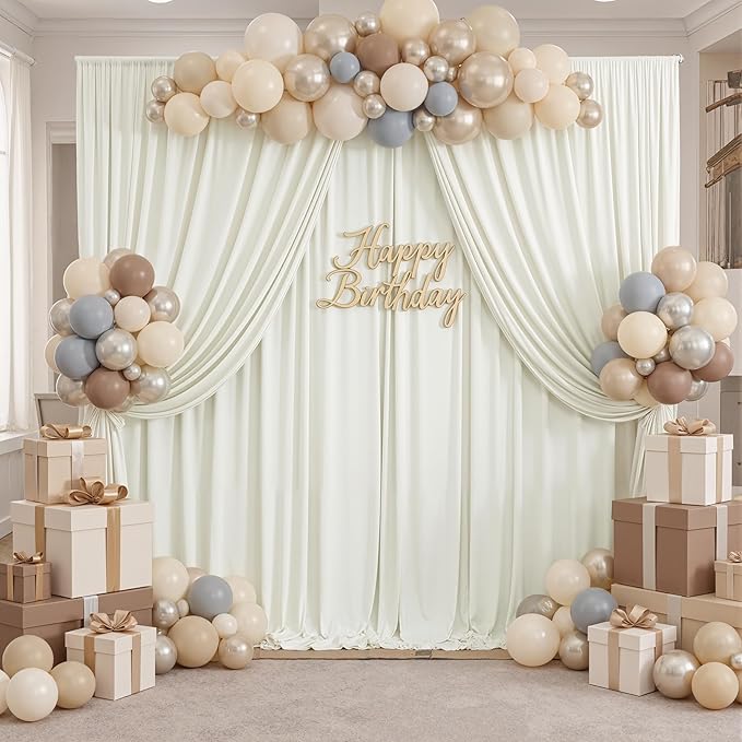50ft x 10ft Wrinkle Free Ivory Backdrop Curtains for Parties, 10 Panels 5x10ft Polyester Ivory Photo Backdrop Drapes for Wedding Birthday Party Photography Background