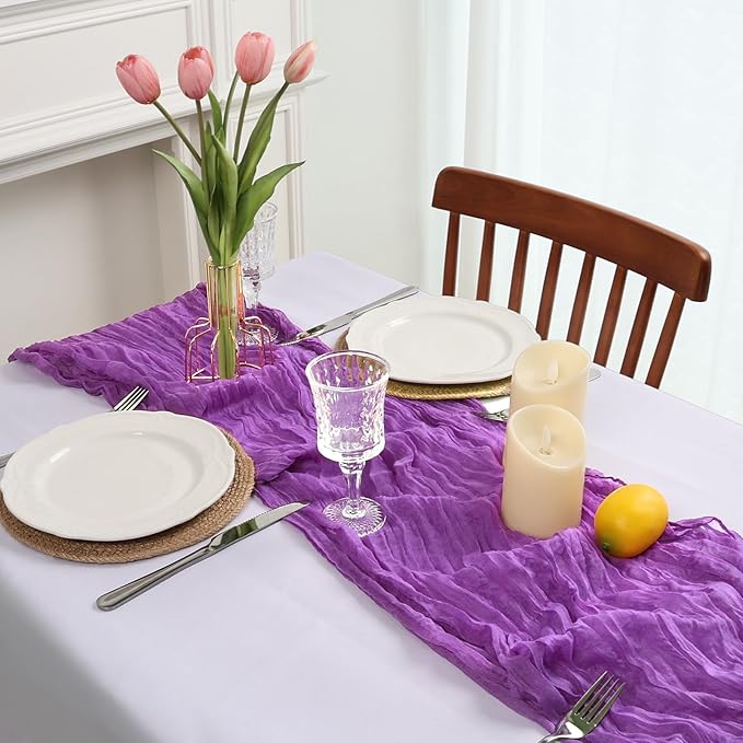 16 Pack Purple Cheesecloth Table Runner 10ft Boho Gauze Fabric 120 Inch Cheese Cloth Table Runner Rustic Sheer for Holiday Baby Shower Party Décor Home Wedding Decoration