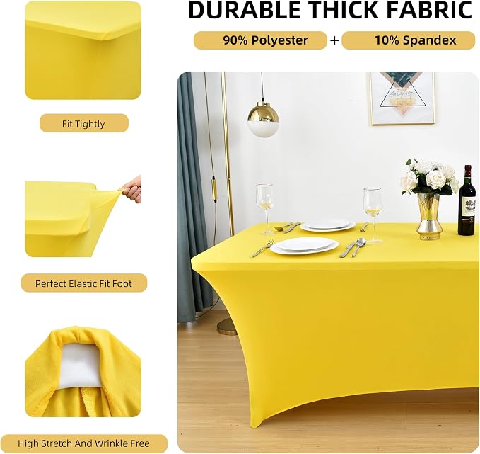 2-Pack 6ft Spandex Table Covers for Rectangle Standard Folding Tables - Wrinkle Resistant Stretch Tablecloths - Ultimate Fitted Table Protector for Parties, Trade Shows, Banquet
