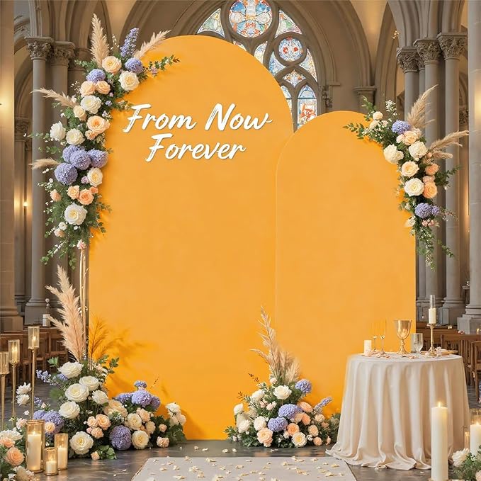 Set of 2 Gold Wedding Arch Stand Cover Round Top Spandex Fitted Arch Cover for Baptism Birthday Party Baby Shower Wedding Arch Stand Decoration（7.2FT, 6.6FT）