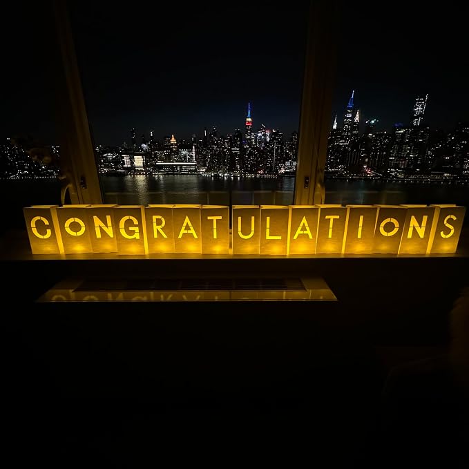 WYMM "Congratulations Decorations Light up Letters with Tea Lights Candles and Rose Petals Included - Luminary Paper Bags to be Used as Congratulations Banner and Congrats Banner for Your Loved One