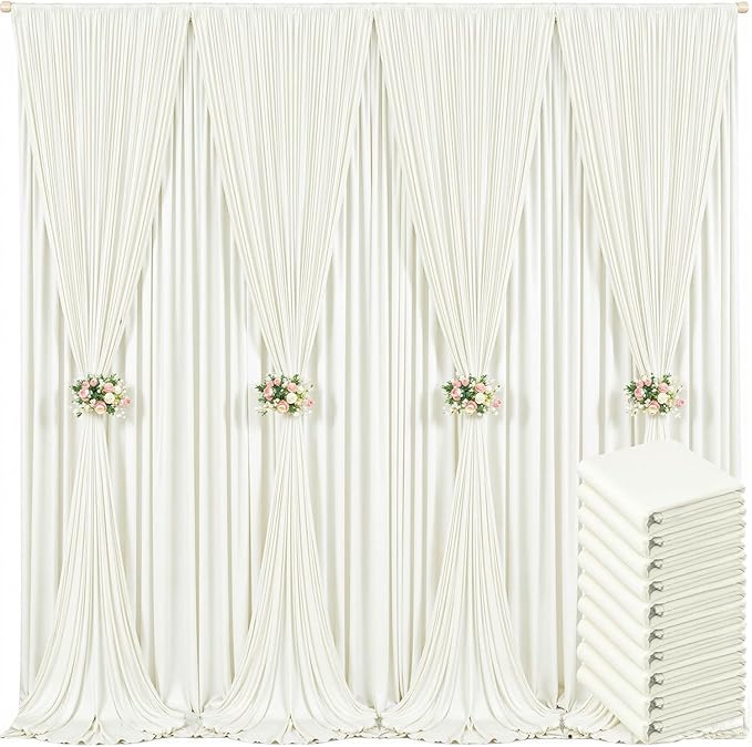 50ft x 10ft Ivory Backdrop Curtain for Wedding Ivory Wrinkle Free Backdrop Drapes Panels for Parties Baby Shower Bridal Shower Birthday Photo Photography Polyester Fabric Background Decoration