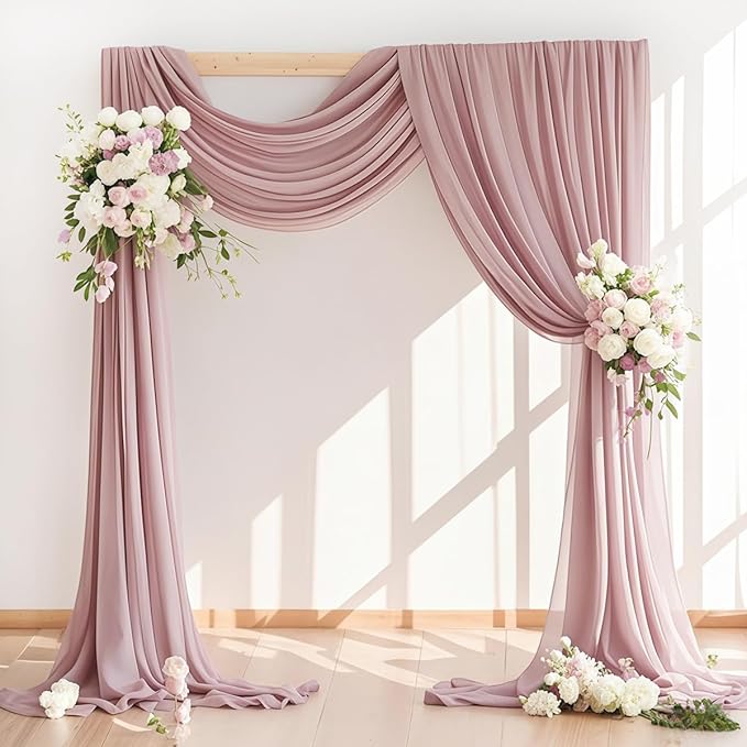 LINXTAR Wedding Arch Draping Fabric 30'' x 18FT Sheer Chiffon Arch Drape Backdrop 2 Panel Dusty Rose Drapes for Bridal Shower Baby Shower Church Decor Birthday Party Outdoor Decoration