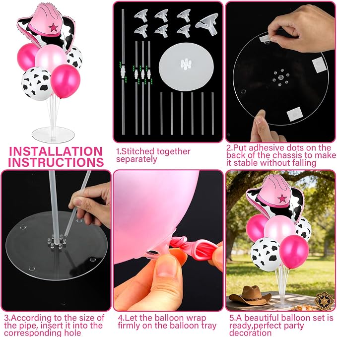 Cowgirl Party Balloons Stand Kit 2 Sets with Cowboy Hat and Cowboy Boots Foil Balloons Centerpieces for Tables Western Party Pink Balloon for Baby Shower Western Cowgirl Theme Birthday Decorations