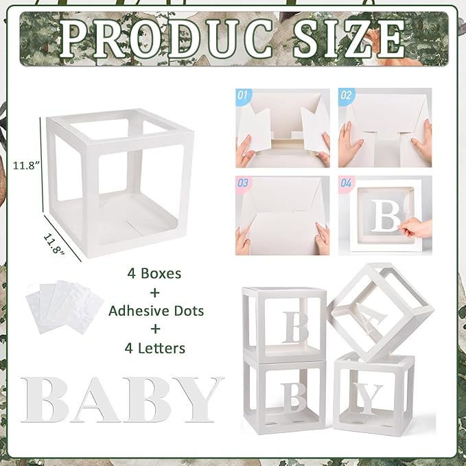 140PCS Let The Adventure Begin Baby Shower Decorations, Woodland Mountain Baby Shower Supplies, Sage Green Balloon Garland Kit, BABY Boxes, Backdrop Banner