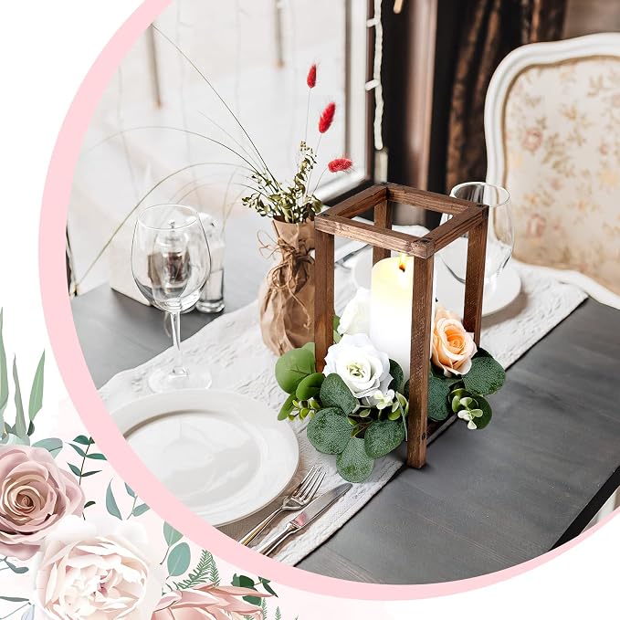 Geelin 10 Pcs Wooden Wedding Lantern Centerpiece Candle Lantern Table Wooden Candle Holder Decorative for Wedding Party Table Valentine Decor(10.59 in,Brown)
