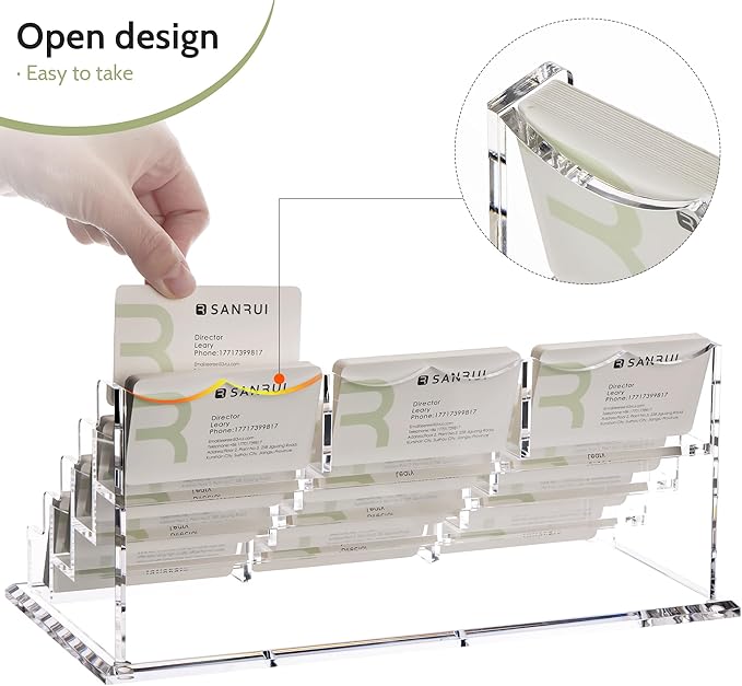 YUXUN Business Card Holder Display for Desk-12 Slots 4 Tier, Clear Multiple Acrylic Cards Stand for Women and Men, Business Card Holder Case for Office Supplies Home School