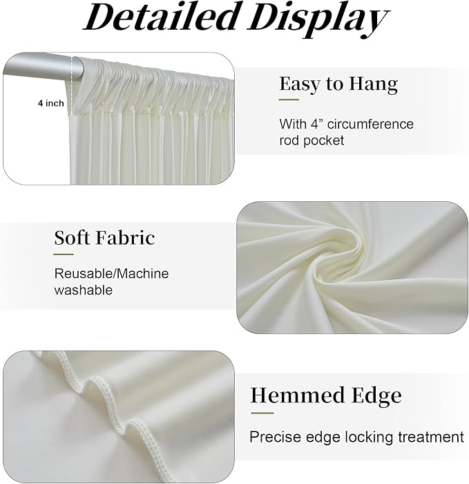 30ftx15ft Ivory Backdrop Curtains for Parties, 6 Panels 5x15FT Wrinkle Free Long Silky Polyester Ivory Photo Backdrop Drapes Back Drop Cloth for Wedding Birthday Photography Background Decor