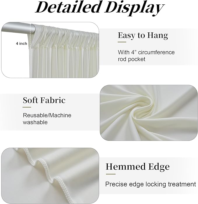 10ft x 15ft Ivory Backdrop Curtains for Wedding Parties, 2 Panels Extra Long Wrinkle Free Fabric Drapes Photo Backdrop for Baby Shower Birthday Stage Reception