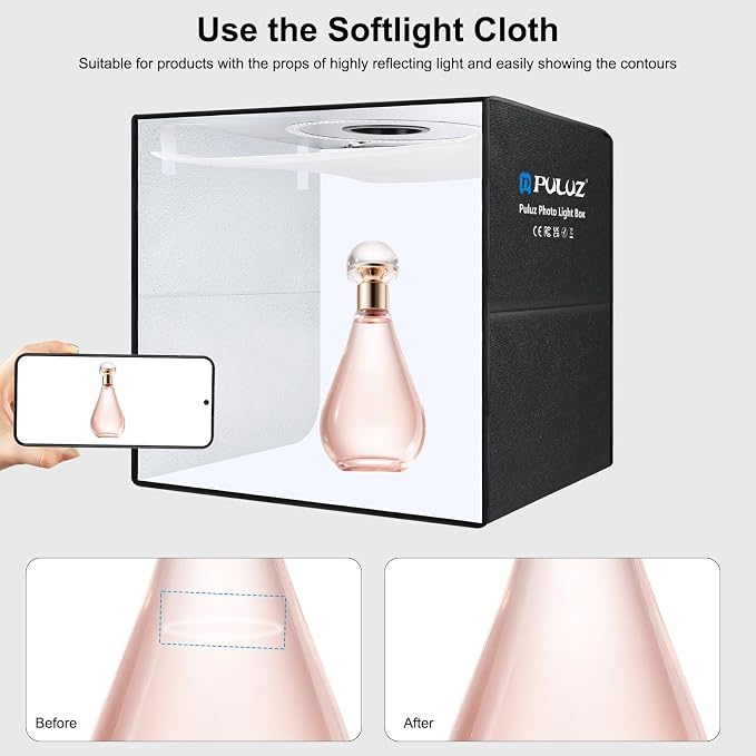 PULUZ 16x16 Inch High CRI≥95 Dimmable Light Box, 144 LED Photo Studio Lighting Kit with 6 Backdrops, Portable Shooting Tent for Product Photography