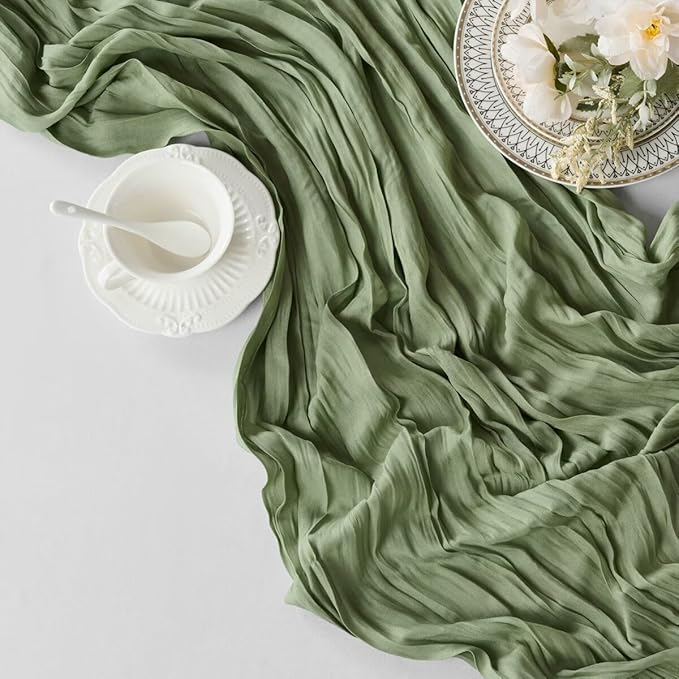 12 Pack Sage Green Cheesecloth Table Runner 35"×120" Gauze Fabric Table Runner Rustic Sheer Runner for Wedding Birthday Baby Shower Party Table Decoration Sage Green 12 Pack