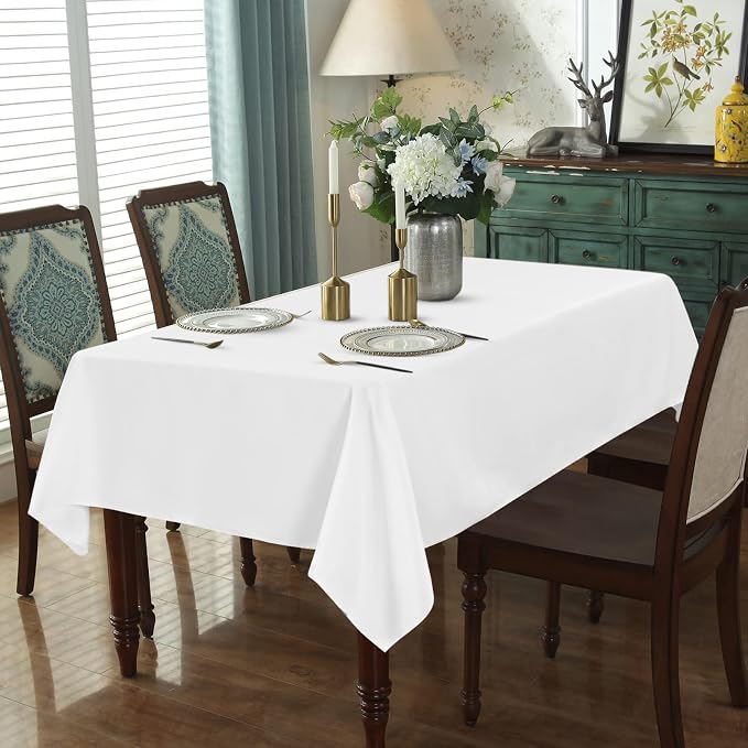 10 Pack 60 x 102 Inch Tablecloth, White Tablecloth for 6 Feet Rectangle Tables, Stain and Wrinkle Resistant Washable Fabric Table Cloth for Wedding Party Dining Table Buffet Parties and Camping