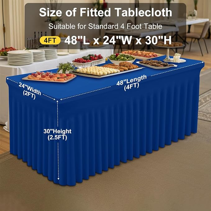Smiry Spandex Tablecloth, Elastic Fitted Stretch Tablecloth for 4FT Rectangle Tables, Waterproof Washable Table Cover Skirt for Outdoor, Wedding, Banquet & Parties (Blue, 48Lx24Wx30H Inch)