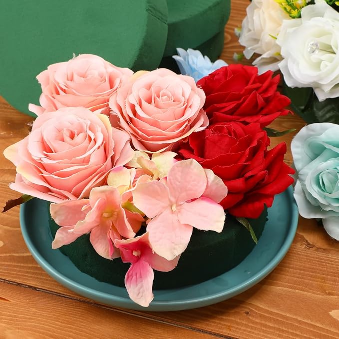 Maitys 12 Pieces Round Floral Foam Wet Green Flower Foam DIY Flower Arrangement Kit for Aisle Wedding Party Decoration (6.5 x 6.5 x 1.57 Inches)