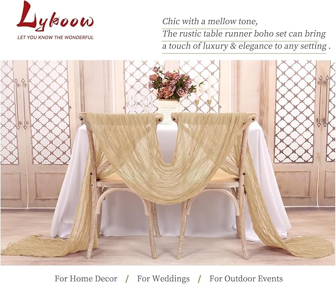15 Packs Cheesecloth Table Runner Beige,10 Ft Rustic Gauze Boho Wedding Table Runner Decoration, Wedding Table Decor Table Cloth for Wedding Party Bridal Shower Table,21.5x120in