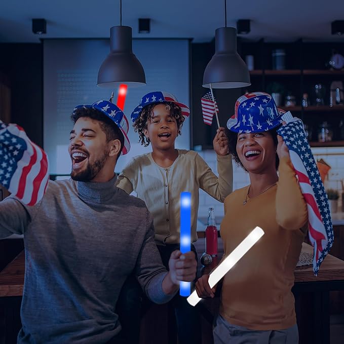 48Pack LED Glow Foam Sticks Bulk,Light Up Glow Sticks with 3 Flashing Modes,Glow Wands Party Pack,Glow In The Dark Party Supplies for July 4th, Wedding,Birthday,Concert(RedBlueWhite)