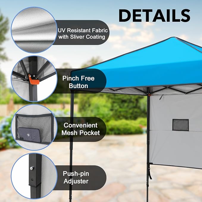 6x4 Pop Up Canopy Tent with Half Wall Panel, Instant Portable Beach Canopy, Outdoor Tent with Carry Bag for Camping, Sports, Tailgating, Events, Light Blue