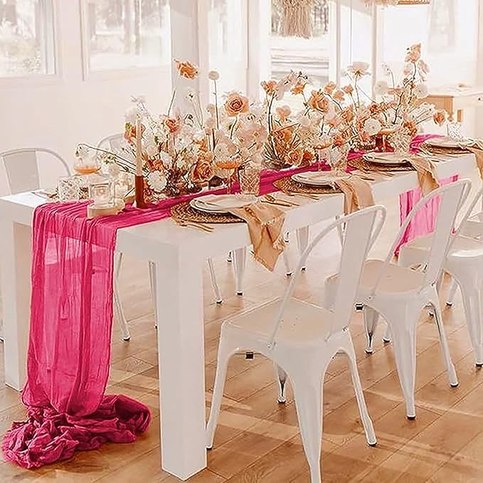12Pack Hot Pink Table Runner 10Ft Cheesecloth Table Runner Boho Gauze Table Runners Long Cheese Cloth Table Runners for Wedding Party Bridal Shower Thanksgiving Christmas