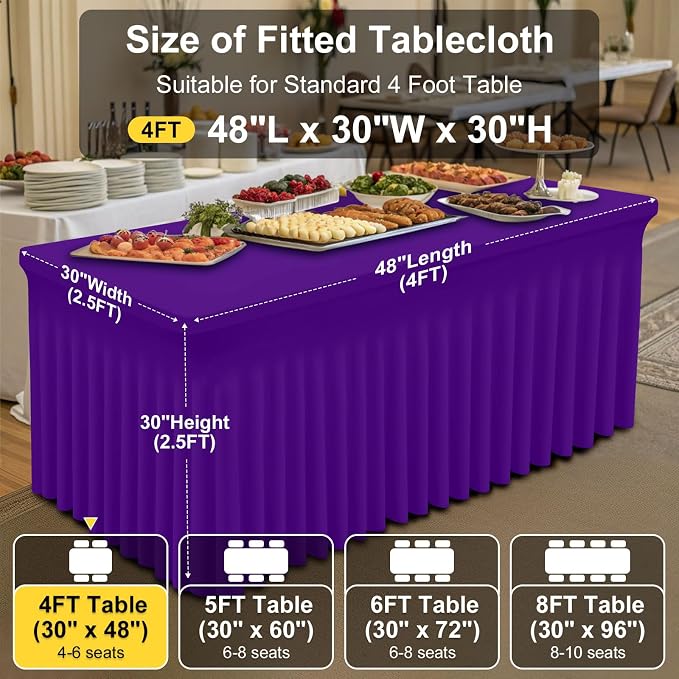 Smiry Spandex Tablecloth, Elastic Fitted Stretch Tablecloth for 4FT Rectangle Tables, Waterproof Washable Table Cover Skirt for Outdoor, Wedding, Banquet & Parties (Purple, 48Lx30Wx30H Inch)