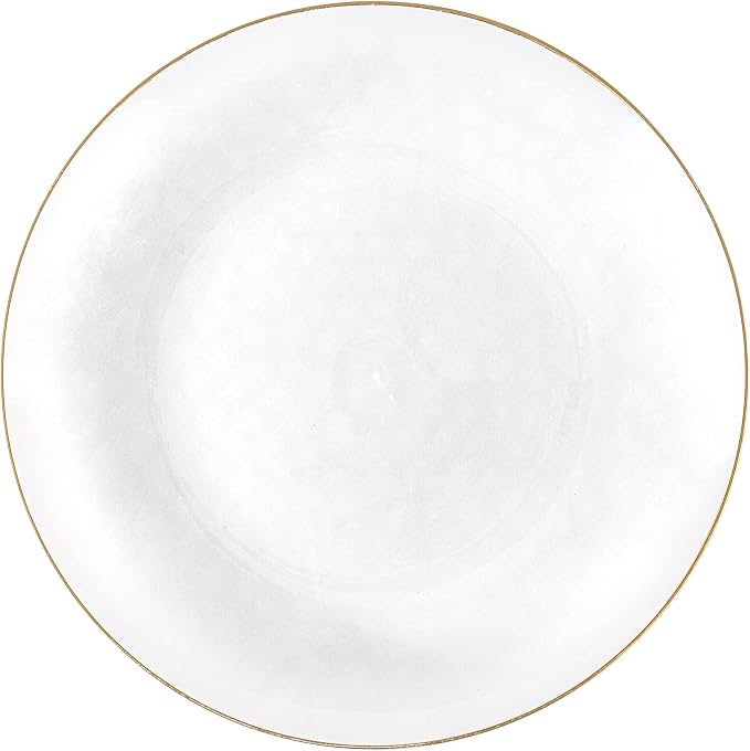PLASTICPRO 30 Pack Hammered Plastic Plates Heavyweight Disposable Plastic Plates Elegant Transparent White With Gold Rim Platsic Party Dishes (Transparent White With Gold Rim, 10'' INCH PLATES)