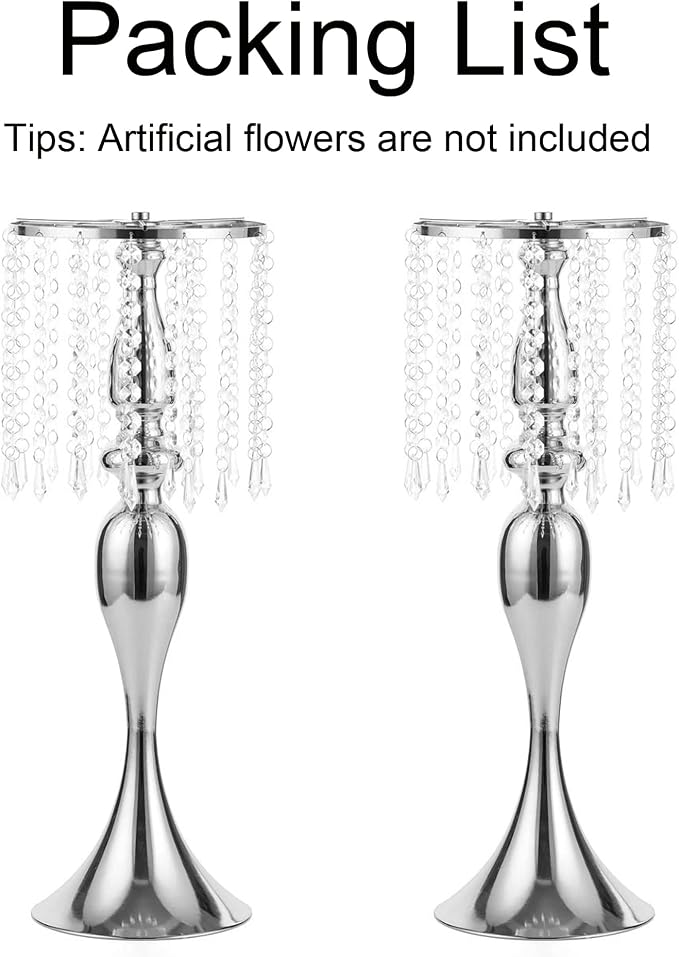 Silver Vase Stand Table: 21.3in Wedding Centerpieces, Set of 2 | High End Crystal Design Vase Stand for Wedding Party Reception Birthday Event Home, Tall Table Center Piece