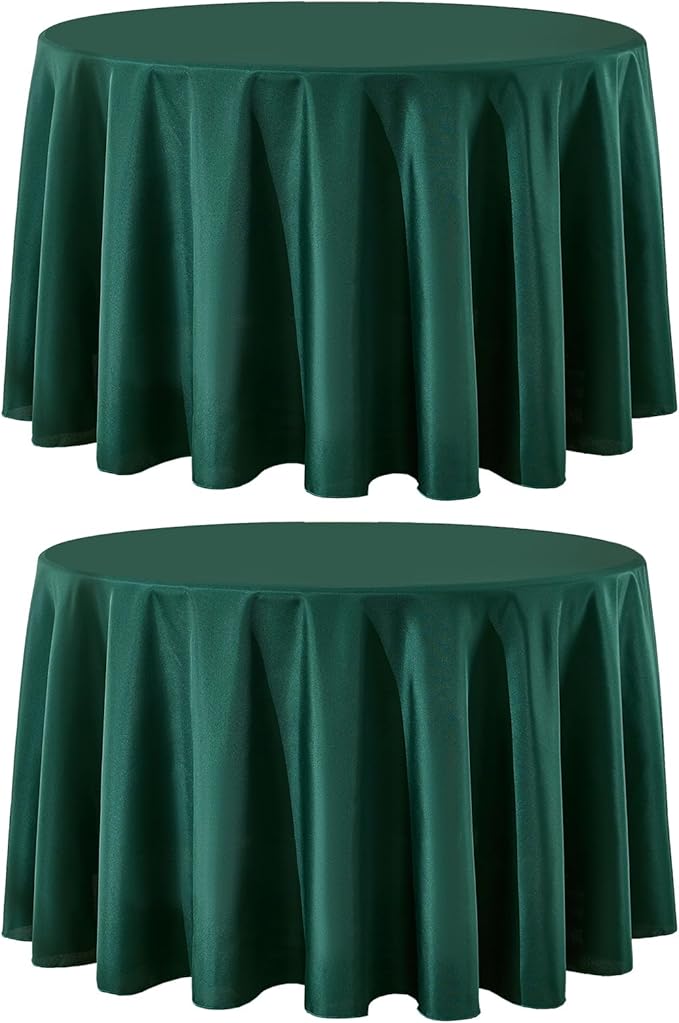 Round Tablecloth 2 Pack 108 Inch Dark Green Tablecloths Washable Decorative Linen Polyester Table Clothes Cover for Dining Table Banquets Buffet Parties and Wedding