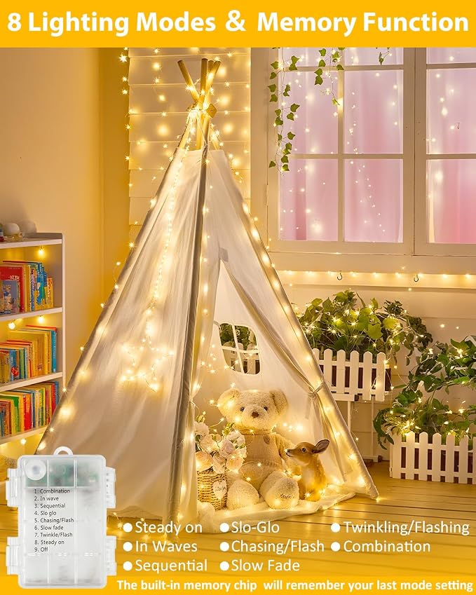 2 Pack 100 LED Fairy Lights Battery Operated with Remote, 8 Modes String Lights Indoor Outdoor, Cuttable Battery Light for Home Bedroom Wedding DIY Centerpiece Christmas Decorations (Warm White)