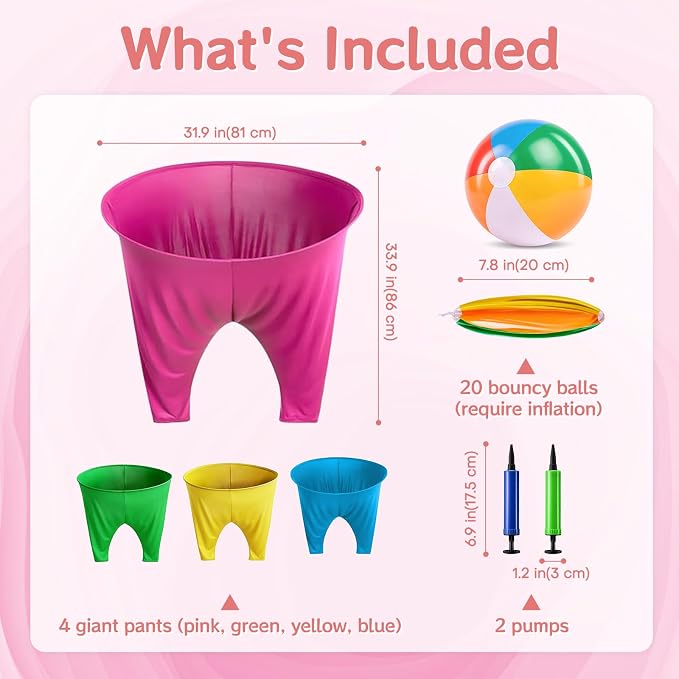 26Pcs Granny Pants Yard Game Sets - Granny Pants Outdoor Group Games with Bouncy Balls,Pumps for Kids Adults Family Yard Easter Carnival Party Camping Gatherings，33.9 x 31.9inch