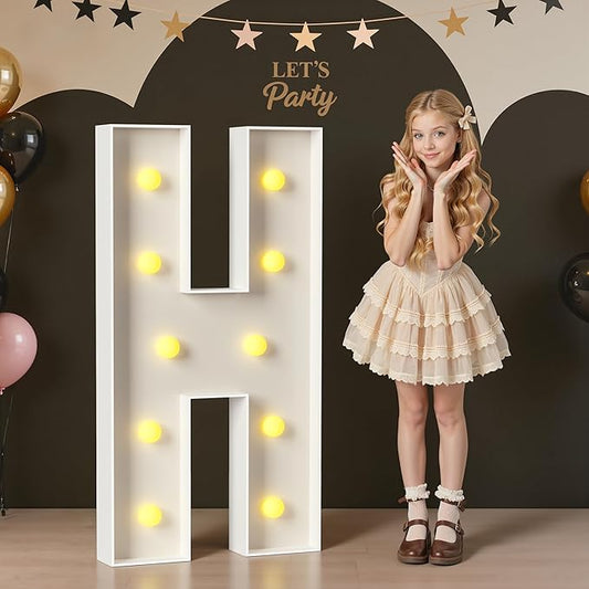Marquee Letters 4 Feet Tall, 4FT Large Light up Letters H, Big Sign H with Warm White Light for Birthday HOCO Wedding Proposal Engagement Graduation Party Backdrop Decorations