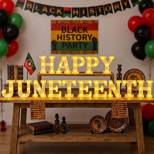 Honoson 15 Pcs 6.5 Inch Juneteenth Party Decorations Happy Juneteenth LED Letter Lights Sign Lights Table Decoration for Freedom Day American Independence June 19th 1865 Celebration Home Office Decor
