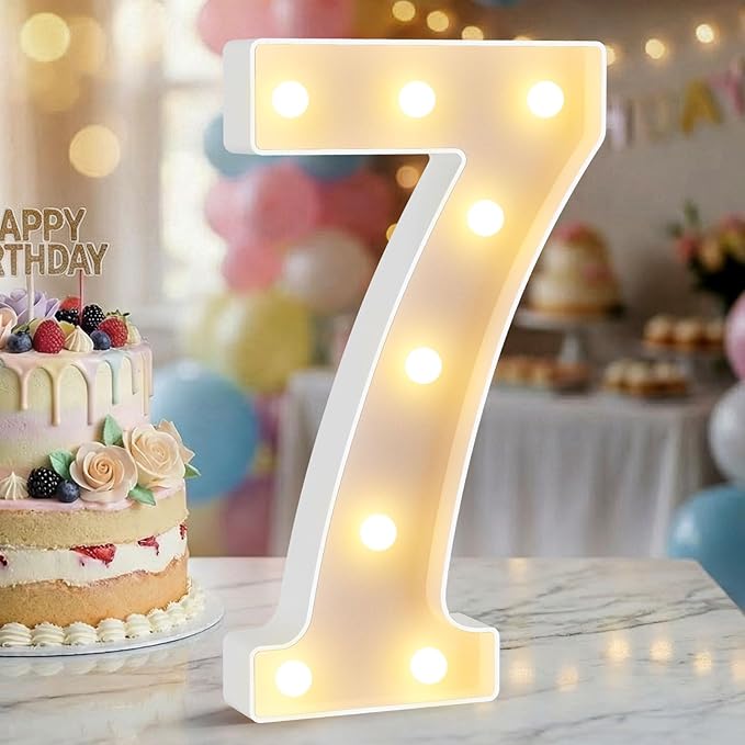 12.6 Inch LED Marquee Light Up Numbers, Birthday Number Lights as Gifts for Girls Women Men, Lighted Marquee Numbers for Anniversary Party Night Light Table Decorations, Number 7