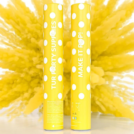 Yellow Powder Cannons Smoke Bombs Biodegradable Poppers | 2 Pack | Launch up to 25 ft | 12 inch | Decorations For Photoshoots, Gender Reveal, Celebrations, Festivals, and Parties | TUR Party Supplies
