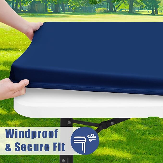 Moosfor Spandex 5 Foot Rectangle Table Cloth 6 Pack, Elastic Fitted Tablecloths for Picnic, Stretch Washable Patio Table Cover for Outdoor, Camping, Banquet and Parties (Navy, 30"x60")
