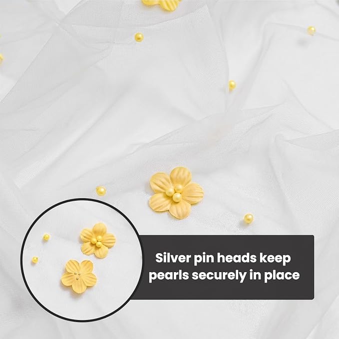 Artoid Mode Yellow Flower Pearl White Gauze Table Runner 10FT 6PC, Seasonal Sheer Dining Holiday Wedding Birthday Baby Shower Table Decor for Home Party