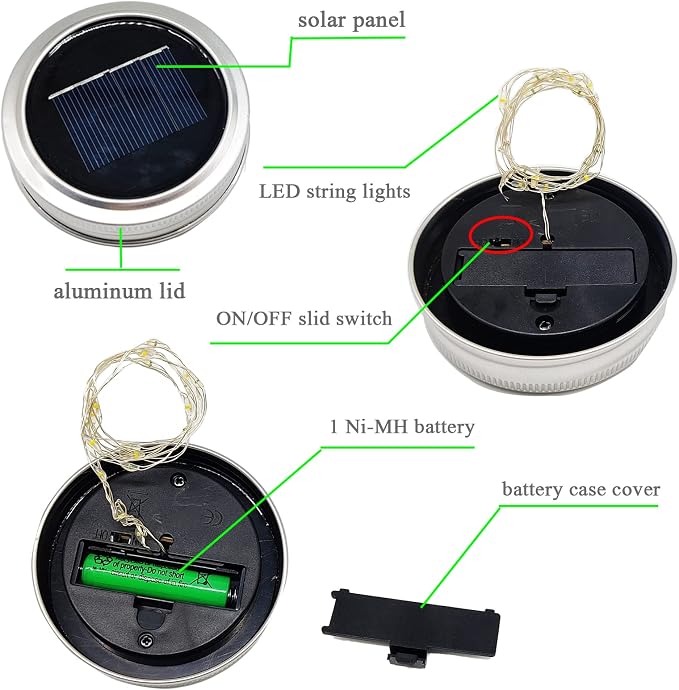 SmilingTown Solar Light for Mason Jars 20 LED Outdoor Fairy String Light Lids with Hangers for Jar Lantern Waterproof Rust Resist for Patio Lawn Garden Decor No Jars 10 Pack (Warm White)