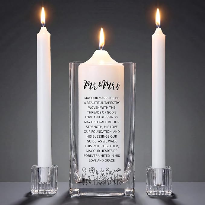 Irenare Unity Candles with Holder for Wedding Ceremony Unity Candle Set Wedding Table Decorations Accessories for Formal Events Church(Glass Dome)
