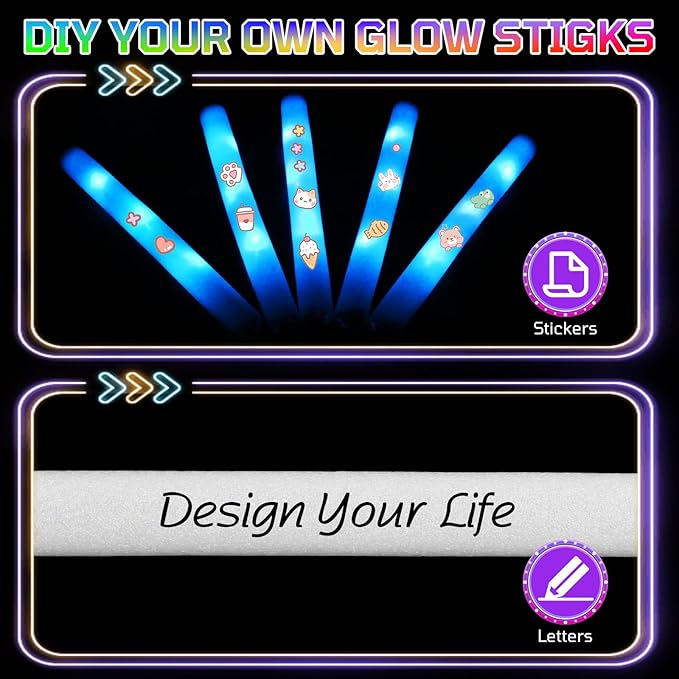 Foam Glow Sticks Bulk, 40 Pack Blue Light Up Foam Sticks 3 Modes Flashing, Glow Party Supplies for Wedding,Raves, Carnival, Concert, 4th of July, Halloween, Christmas, New Year