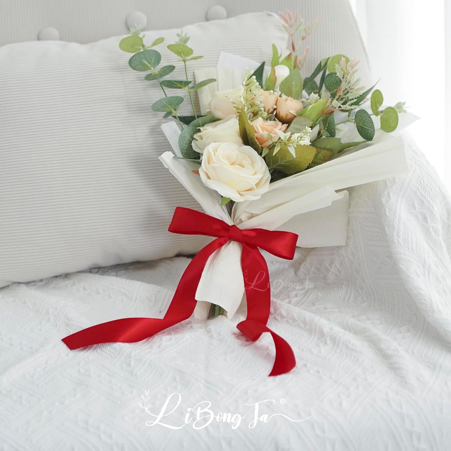 50 PCs Red Bow Decor 5.5'' Satin Bows with Long Tail, Twist Tie Bows for Craft, Packaging Ribbon Bows, Premade Bows for Cake Decorating, Gift Bows for Treat, Wedding Favor, Party