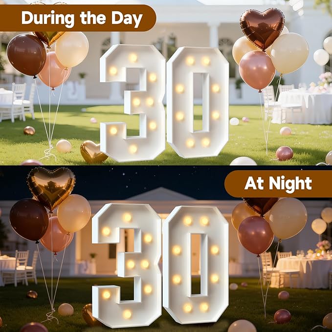 3FT Marquee Numbers 30, Large Light Up Numbers for 30th Birthday Decorations Big DIY Mosaic Number 30 Birthday Party Backdrop for Women and Men Anniversary Decor Pre-Cut Foam Board Kit
