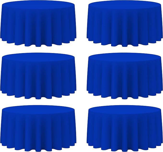 BRILLMAX 6 Pack Royal Blue Round Tablecloths 132 Inch for 72” Tables - 150 GSM Polyester Fabric, Floor Length Drop, Water, Stain & Wrinkle Resistant Cloth Cover for Wedding Reception Banquet Dining