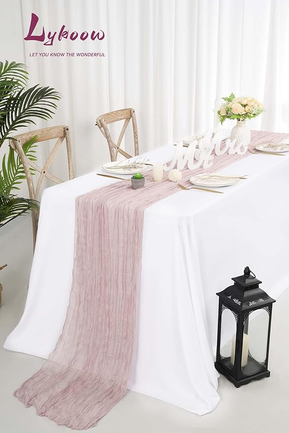 10 Packs Cheesecloth Table Runner, Dusty Pink, 10Ft x 35" Gauze Boho Wedding Decor