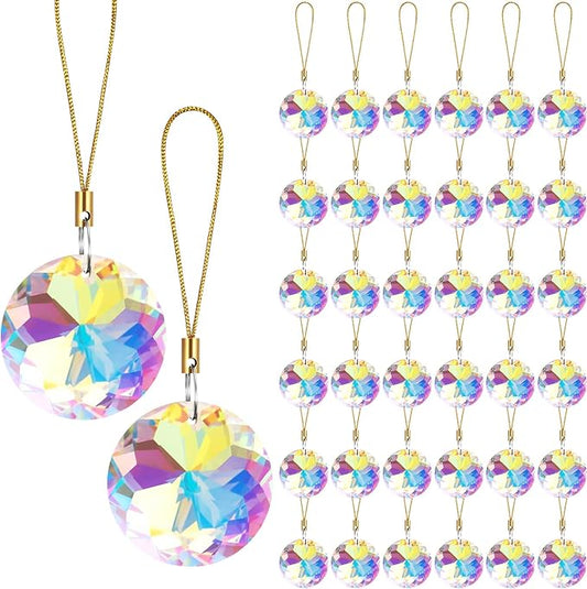 XunYee 36 Pcs Crystal Glass Christmas Balls Ornaments, 1.18" Mini Round Hanging Crystal Prism Xmas Tree Decorations Pendants for Holiday Wedding Birthday Party Home Decorations(AB Color)