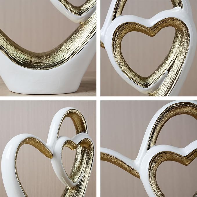 HAUCOZE Heart Statue Figurine Modern Art Sculpture Romantic Home Decor Ceramic Ornament Gift for Living Dining Room Bedroom 12 Inch