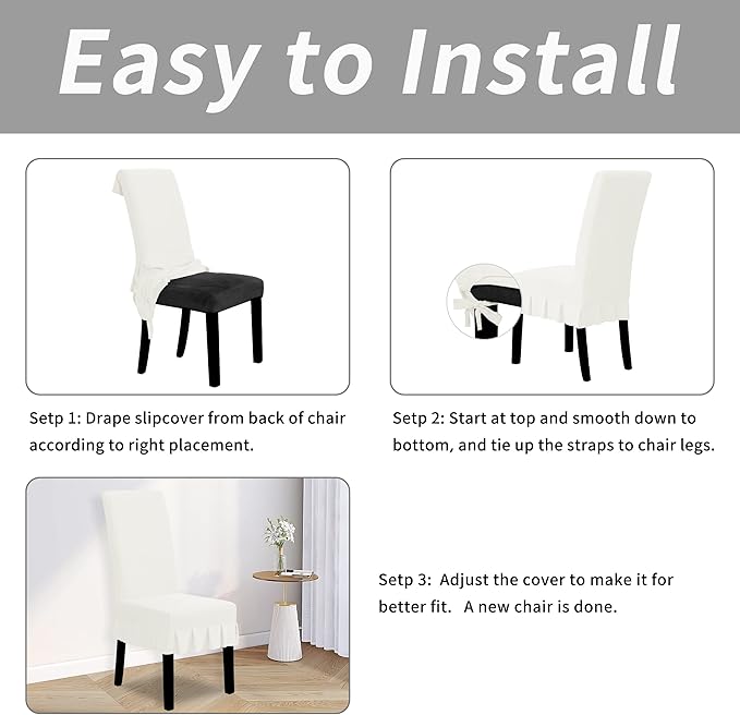 Easy-Going Dining Chair Covers Stretch Parsons Chair Slipcover with Skirt Chair Covers for Dining Room Restaurant Banquet (8 PCS, Cream)