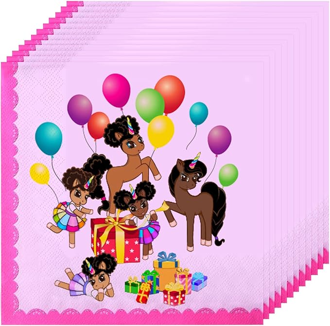 It's a Party Afro Puff Unicorn Birthday Party Box for 15 guests (150 pieces) - White Plates