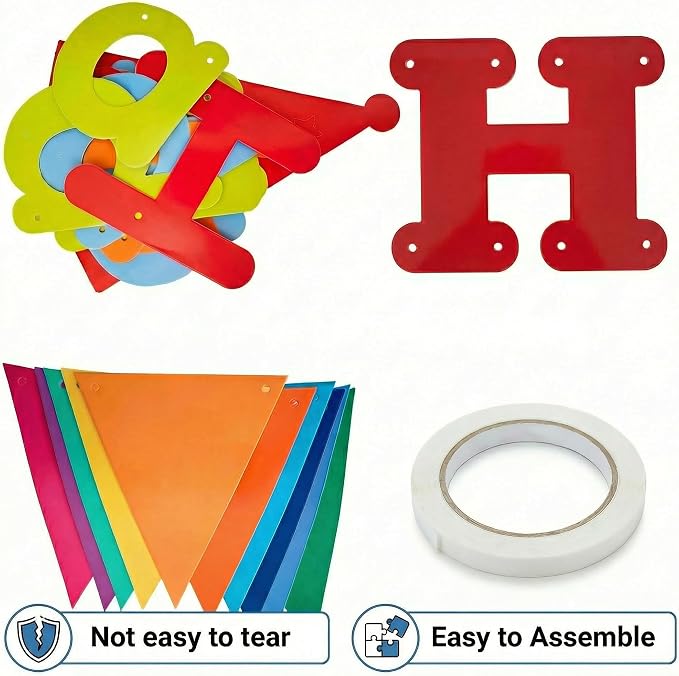 ElZGunara 63Pcs Birthday Party Supplies Set - Includes Plates, Cups, Waterproof Tablecloth，Happy Birthday Banner, Bunting Banner，Colorful Decorations for Boys Girls Serves 20