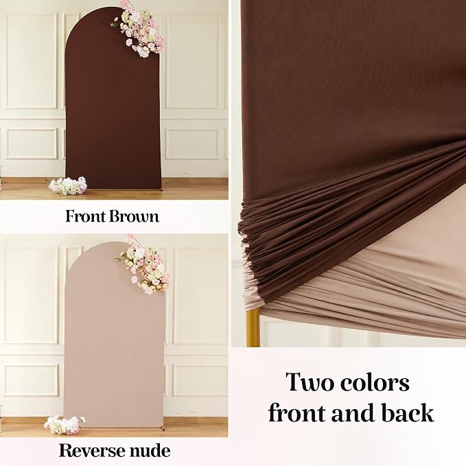 7.2FT 6FT Arch Backdrop Cover for Party, Set of 2 Stretchy Spandex Fitted Arch Stand Cover for Baby Shower, Birthday Wedding Decor, Chiara Backdrop Cover with Double-Sided Design(Nude, Brown)