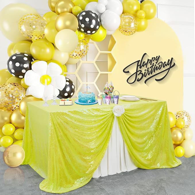 B-COOL Mermaid Sequin Tablecloth Crystal Yellow Glitter Table Linen Party Tablecloth 60x102 Inch Sequin Table Fabric for Wedding Birthday Banquet